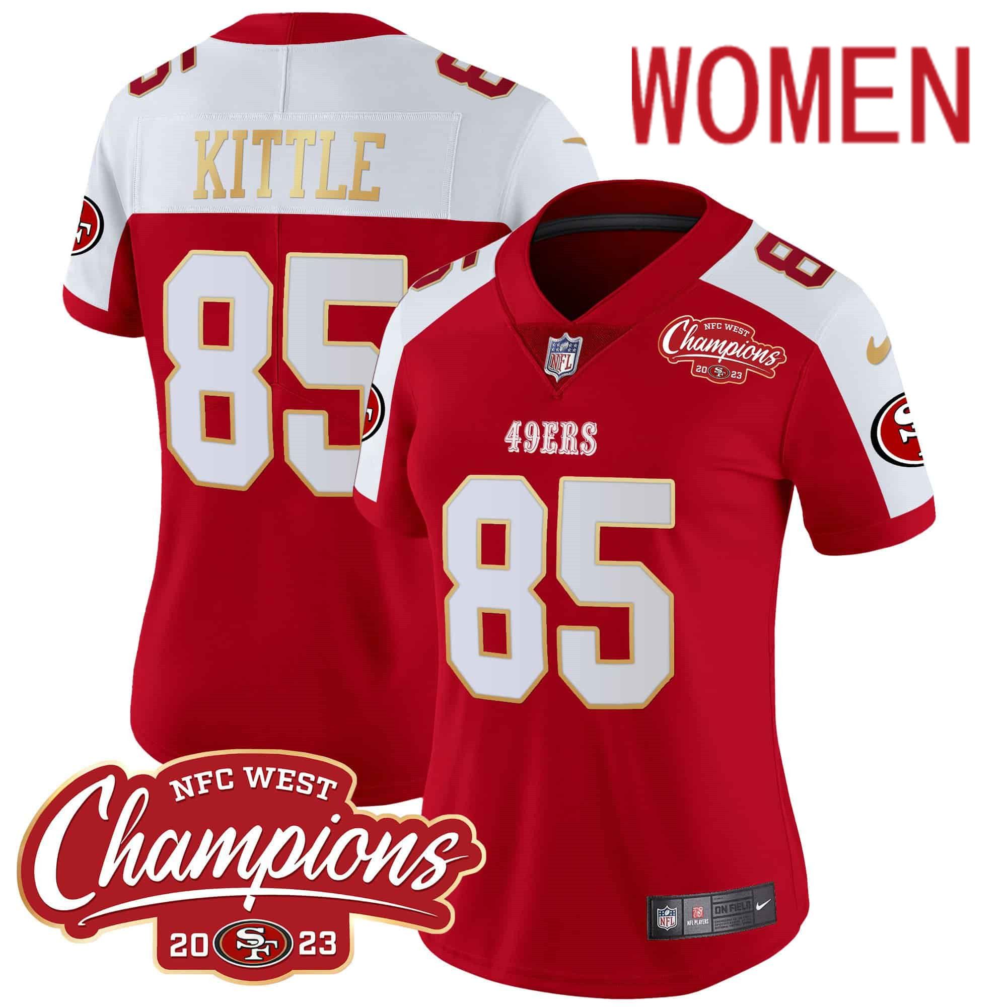 Women San Francisco 49ers 85 Kittle Red 2024 Nike NFC West Champions Gold Trim Vapor NFL Jersey
